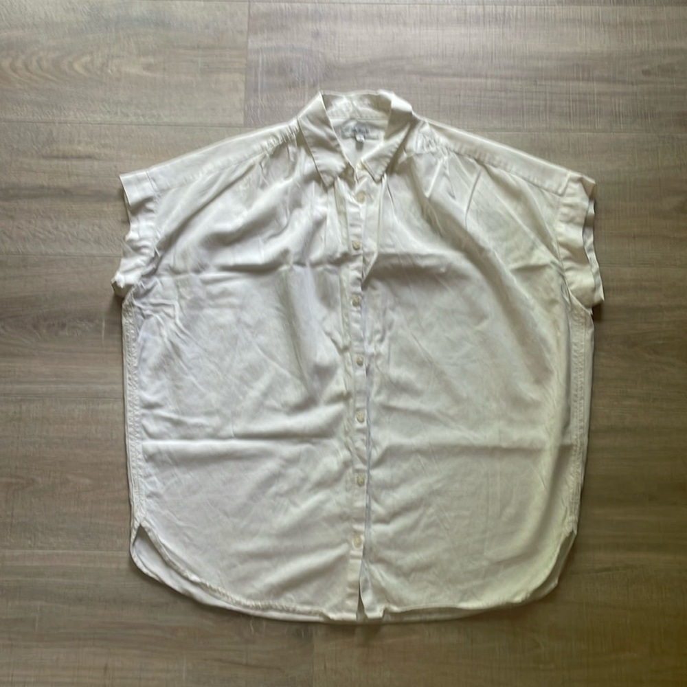 Madewell Blouse - White Button Up Short Cap Sleeves Collared - Sz S